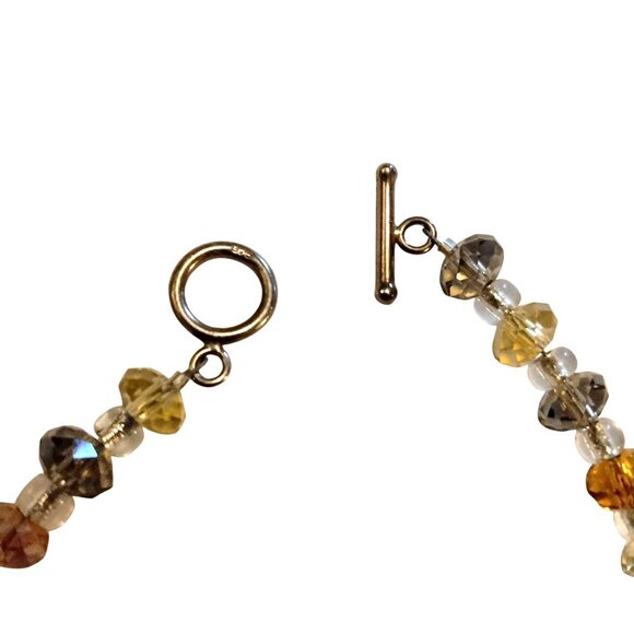 Faceted Crystal Bead Bracelet Toggle Clasp Amber Clear Gold Tones Handcrafted - Picture 5 of 5